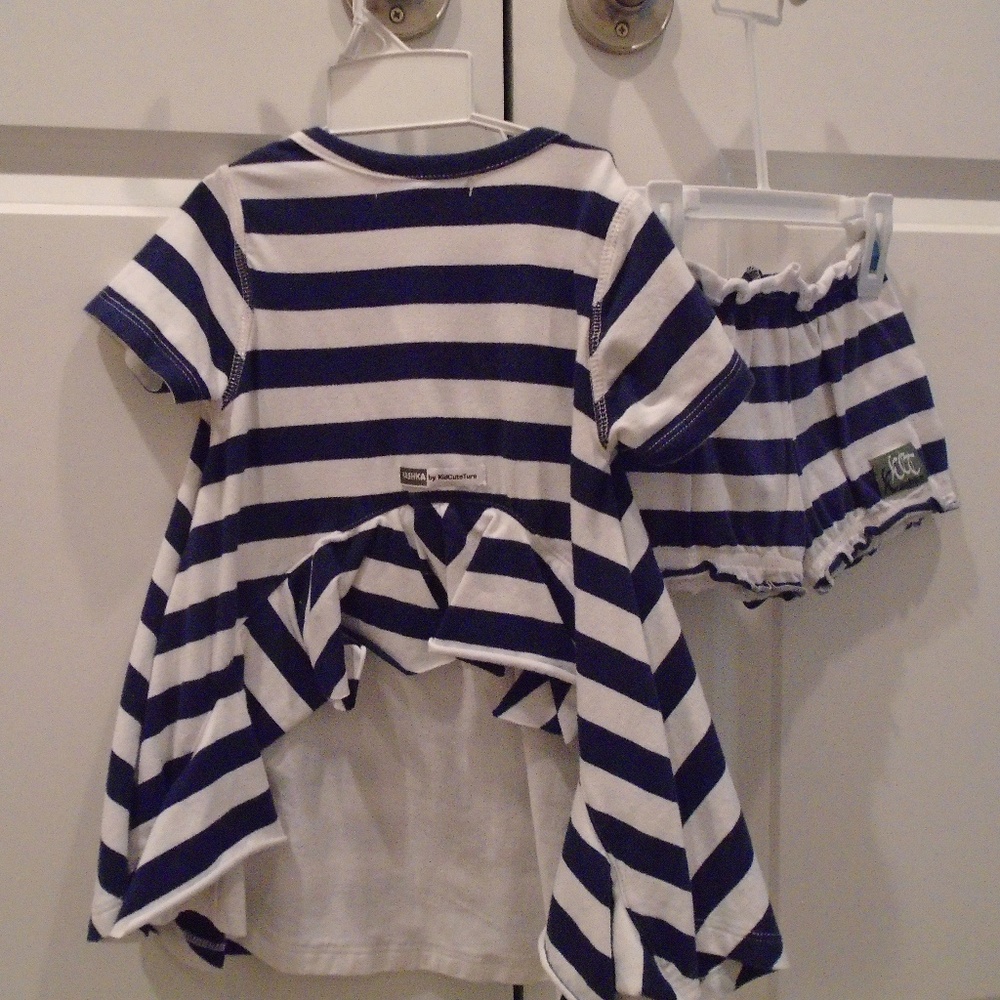 EUC 2pc set top+bloomer short navy/white CUTE!!!